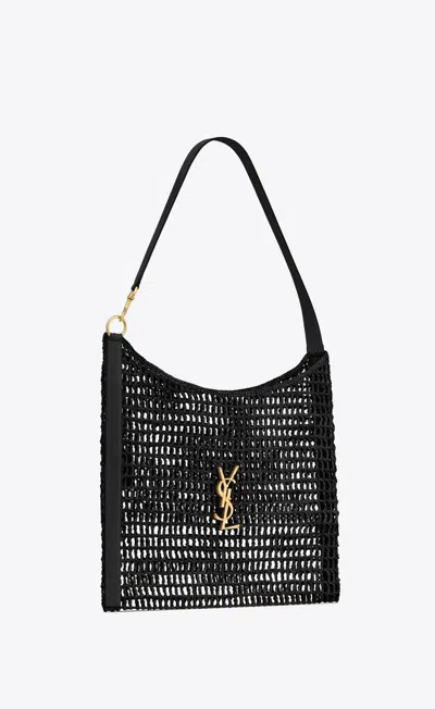 Shop Saint Laurent Women Cassandre Raffia Tote Bag In Black