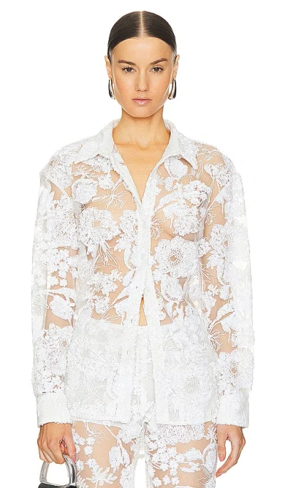 Shop Aknvas X Revolve Cara Embroidered Button Down Blouse In 白色