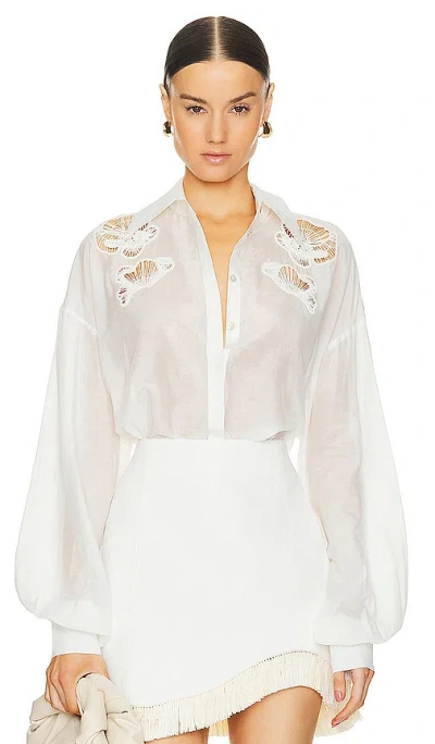 Shop Clea Ainsley Embroidered Shirt In 米白