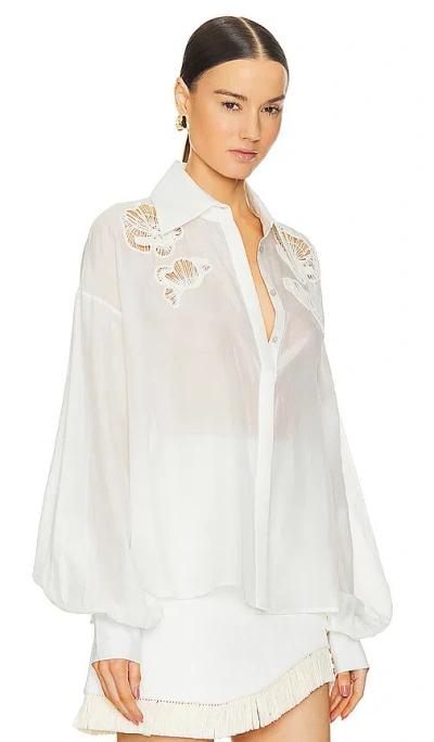 Shop Clea Ainsley Embroidered Shirt In 米白