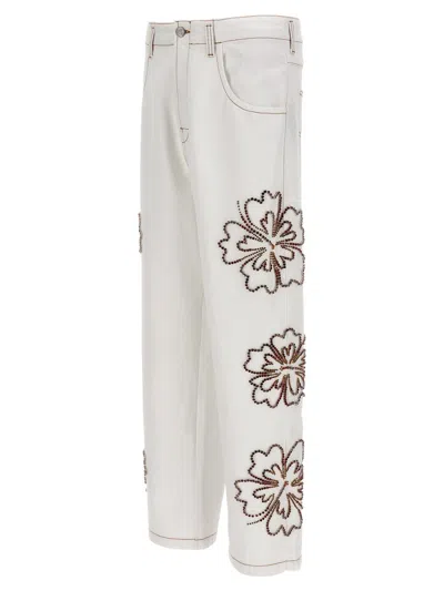 Shop Bluemarble 'embroidered Hibiscus' Jeans In White