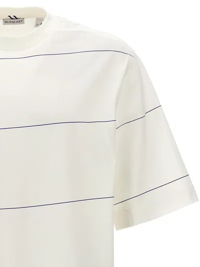 Shop Burberry Logo Embroidery Striped T-shirt In White