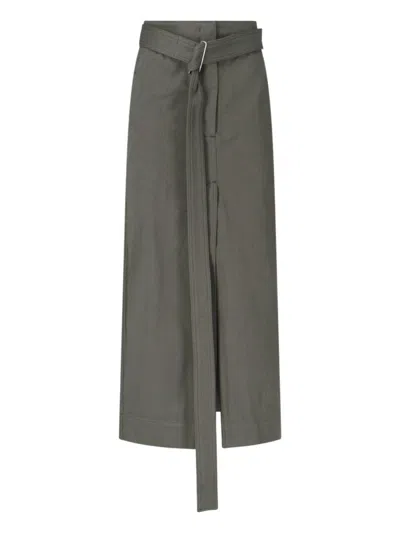 Sa Su Phi Cotton Skirt With Adjustable Waist And Front Slit In Gray