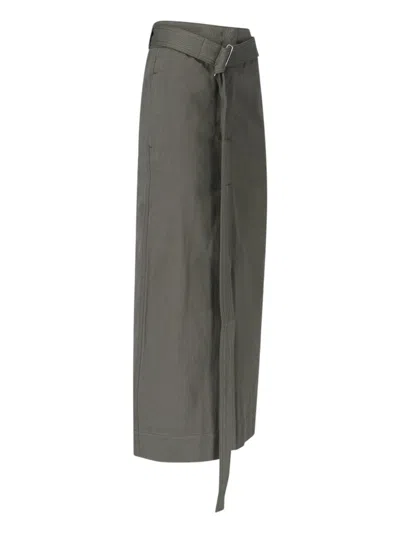 Sa Su Phi Cotton Skirt With Adjustable Waist And Front Slit In Gray