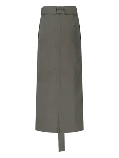 Sa Su Phi Cotton Skirt With Adjustable Waist And Front Slit In Gray