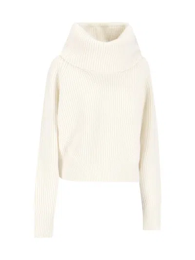 Sa Su Phi High-neck Ribbed Knit Sweater In White