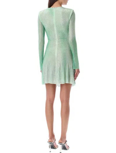 Shop Self-portrait Green Rhinestone Mini Dress