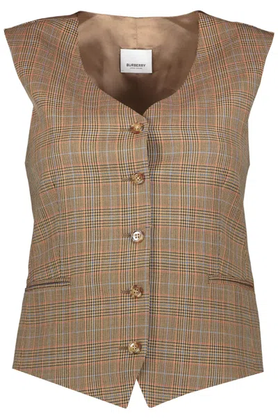 Shop Burberry Wool Vest In Beige
