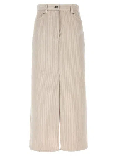 Shop Brunello Cucinelli Ribbed Velvet Skirt In Beige