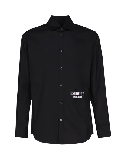 Shop Dsquared2 Cotton Shirt With Contrasting Color Logo In Black