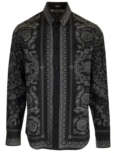 Shop Versace Barocco Print Shirt In Black