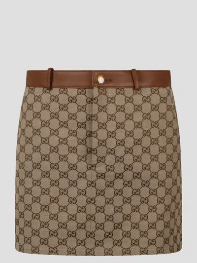 Shop Gucci Gg Canvas Skirt In Brown