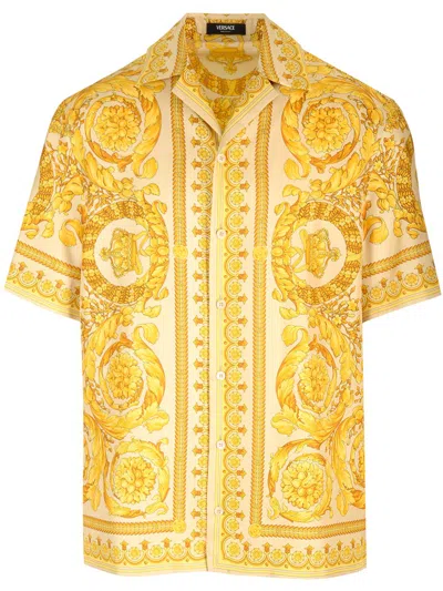 Shop Versace Silk Shirt In Yellow