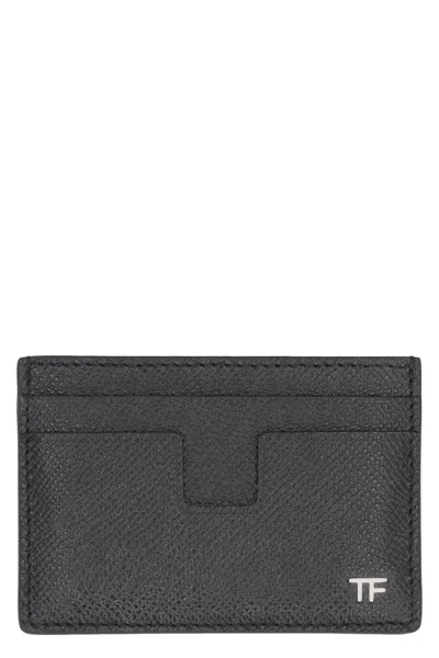 Shop Tom Ford Pebbled Calfskin Card Holder In Black