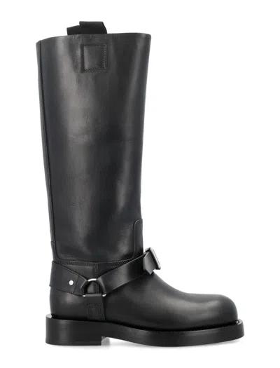 Shop Burberry La Saddle High Boots In Black