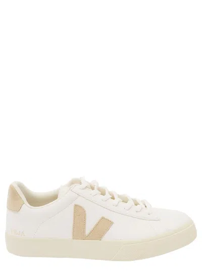 Shop Veja White And Beige Sneakers With Logo Details In Leather Man