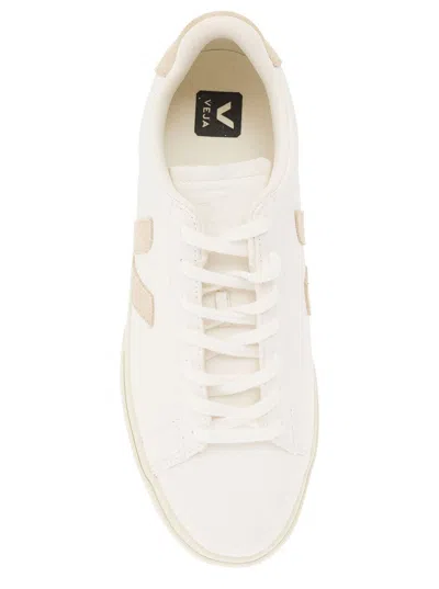 Shop Veja White And Beige Sneakers With Logo Details In Leather Man