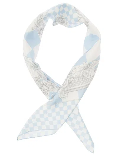 Shop Versace Light Blue Scarf With Nautic Baroque Print In Silk Twill Man