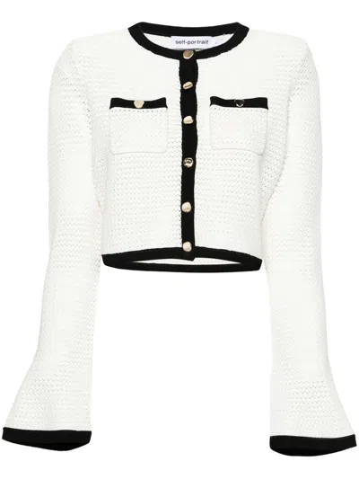 Shop Self-portrait Cropped Cardigan In White