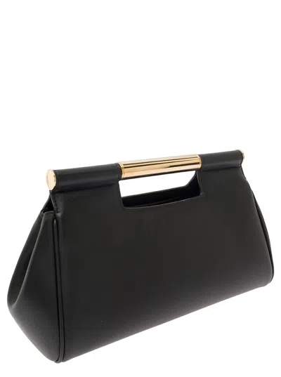Shop Dolce & Gabbana 'sicily' Black Handbag With Logo Plaque In Smooth Leather Woman
