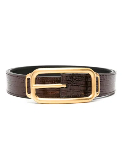 Shop Tom Ford Brown Crocodile-embossed Leather Belt