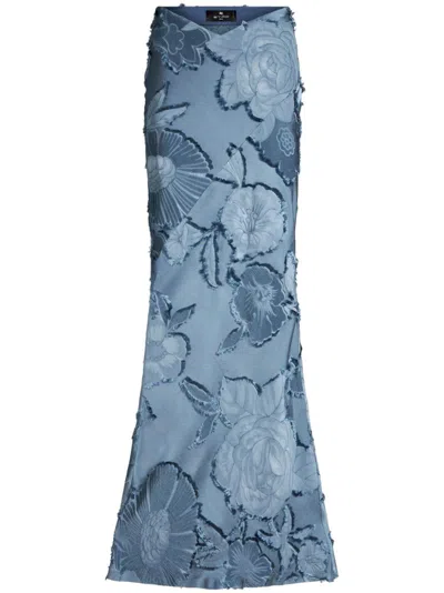 Shop Etro Blue Floral-jacquard Maxi Skirt