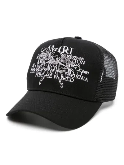 Shop Amiri Black Cherub Cotton Trucker Hat