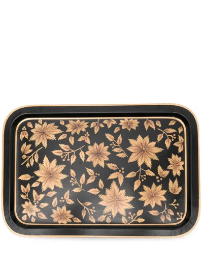Les-ottomans X Browns Floral-print Iron Tray (43cm X 30cm) In Black