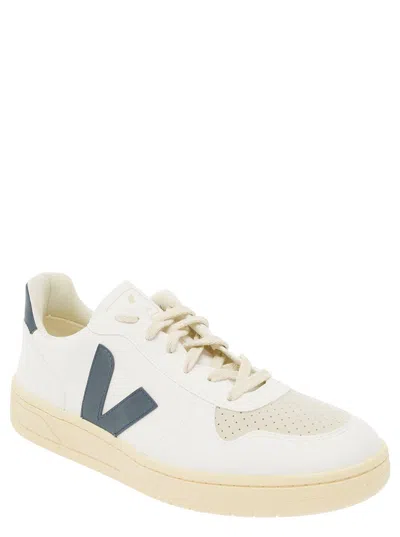 Shop Veja White And Green Sneakers With Logo Details In Leather Man