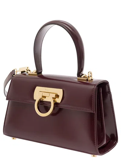 Shop Ferragamo Bordeaux Handbag With Gancini Closure In Patent Leather Woman