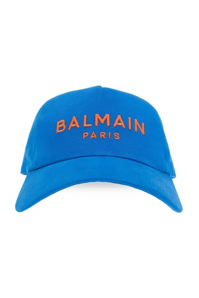 Shop Balmain Logo Detailed Baseball Cap In Blue