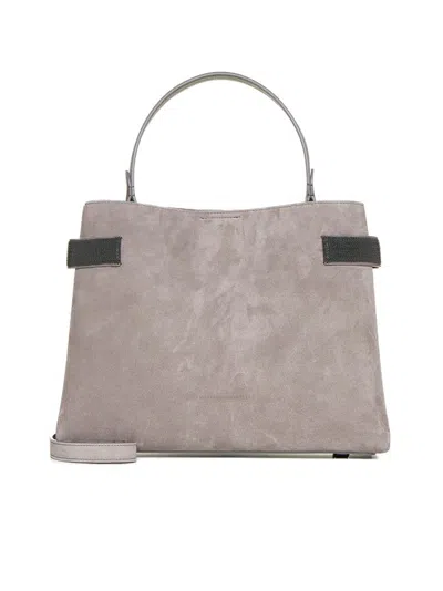 Shop Brunello Cucinelli Embellished Top Handle Bag In Grey