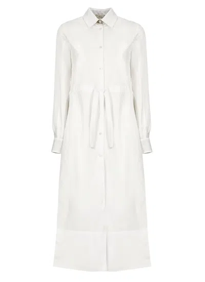 Shop Herno Drawstring Waist Midi Dress In White