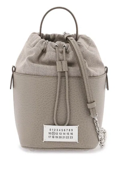 Shop Maison Margiela 5ac Number Patch Drawstring Bucket Bag In Grey