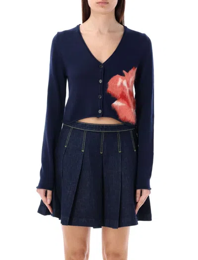 Shop Kenzo Floral Intarsia Cropped Cardigan In Blue
