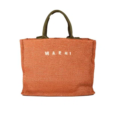 Shop Marni Logo Embroidered Woven Large Tote Bag In Brown