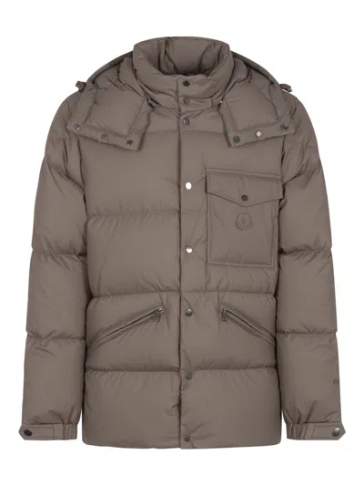 Shop Moncler Logo Patch Padded Coat In Grey