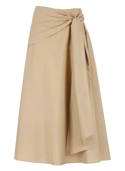 Shop Msgm Draped Midi Skirt In Beige