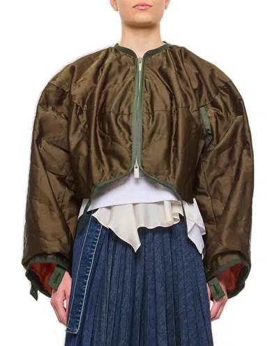 Shop Sacai Satin Quilted Blouson In Green
