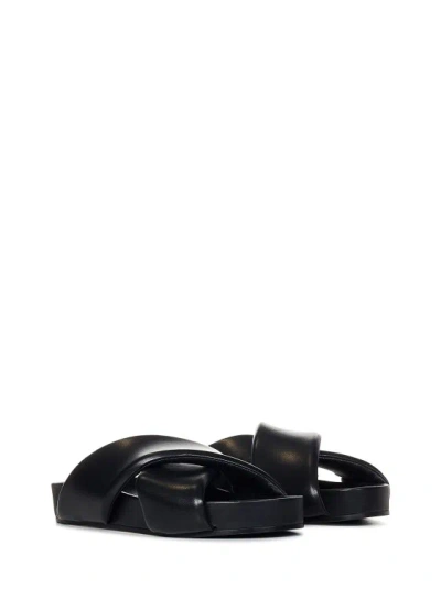 Shop Jil Sander Cross-strap Black Leather Sandals