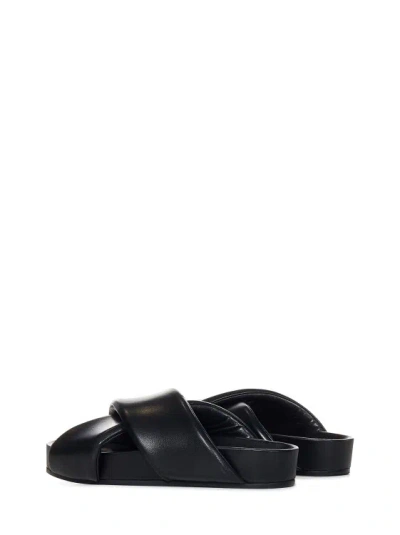 Shop Jil Sander Cross-strap Black Leather Sandals