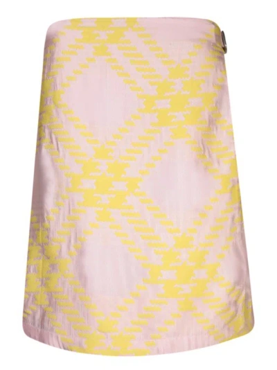 Shop Burberry Check Silk Skirt In Pink
