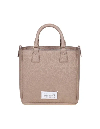 Shop Maison Margiela 5c Tote Vertical Bag In Beige Leather In Pink