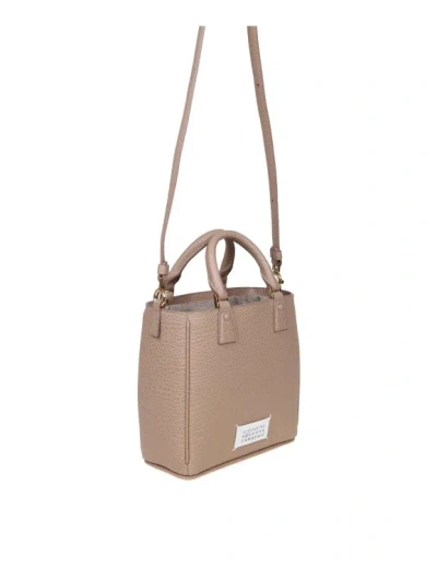 Shop Maison Margiela 5c Tote Vertical Bag In Beige Leather In Pink