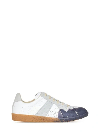 Shop Maison Margiela Leather And Suede Low-top Sneakers In White