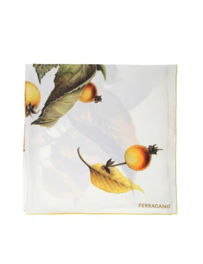Shop Ferragamo Silk Scarf With Persimmon Flower Fantasy In White