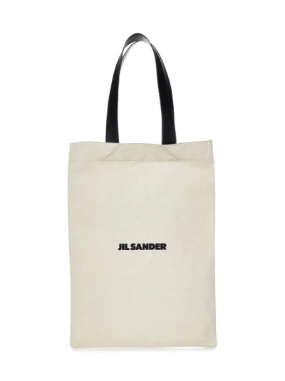 Shop Jil Sander Beige Canvas Tote Bag In White