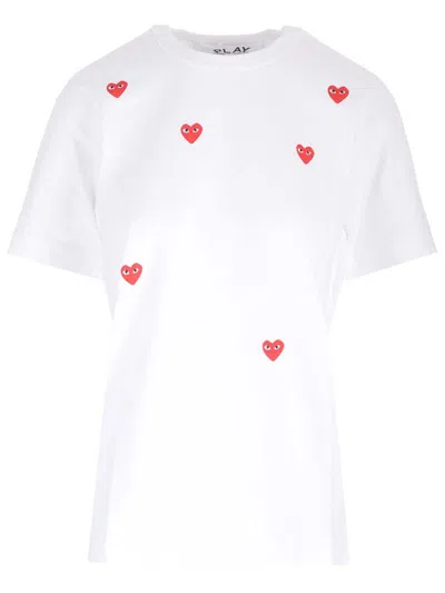 Shop Comme Des Garçons Play Heart Printed Crewneck T In White