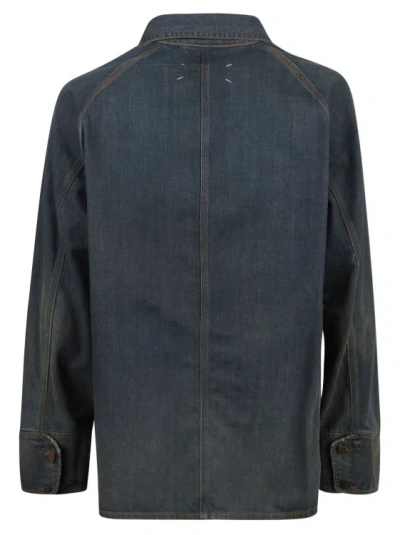 Shop Maison Margiela Blue Cotton Washed Denim Jackets In Black