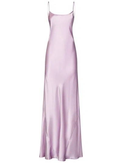 Shop Victoria Beckham Long Rose Viscose Satin Dress In Purple
